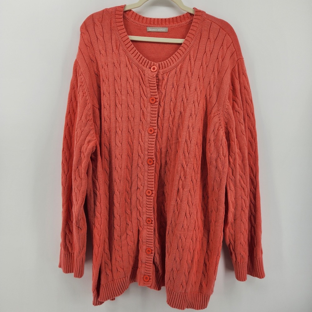 Woman Within 4X Coral Cotton Knit Cable‎ Knit Cardigan Sweater Plus Size